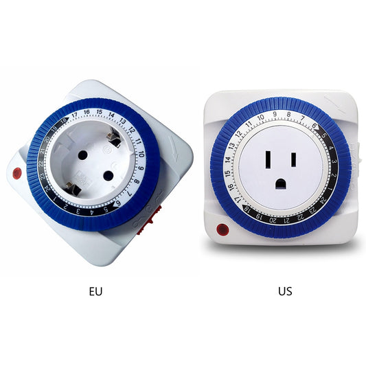 24 Hour Timer Socket Mechanical Program Timer Switch Socket 230V/110V EU/US Plug Wall Outlet Protector Energy Saveing